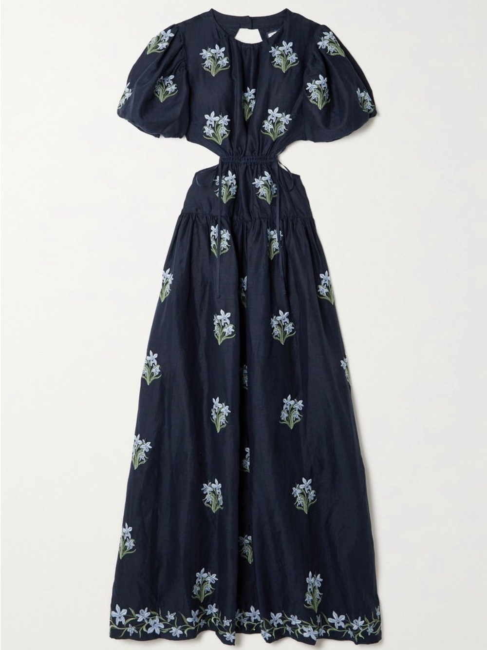 Agua by Agua Bendita Navy Floral Cutout Maxi with Puff Sleeves - Picture 4 of 9